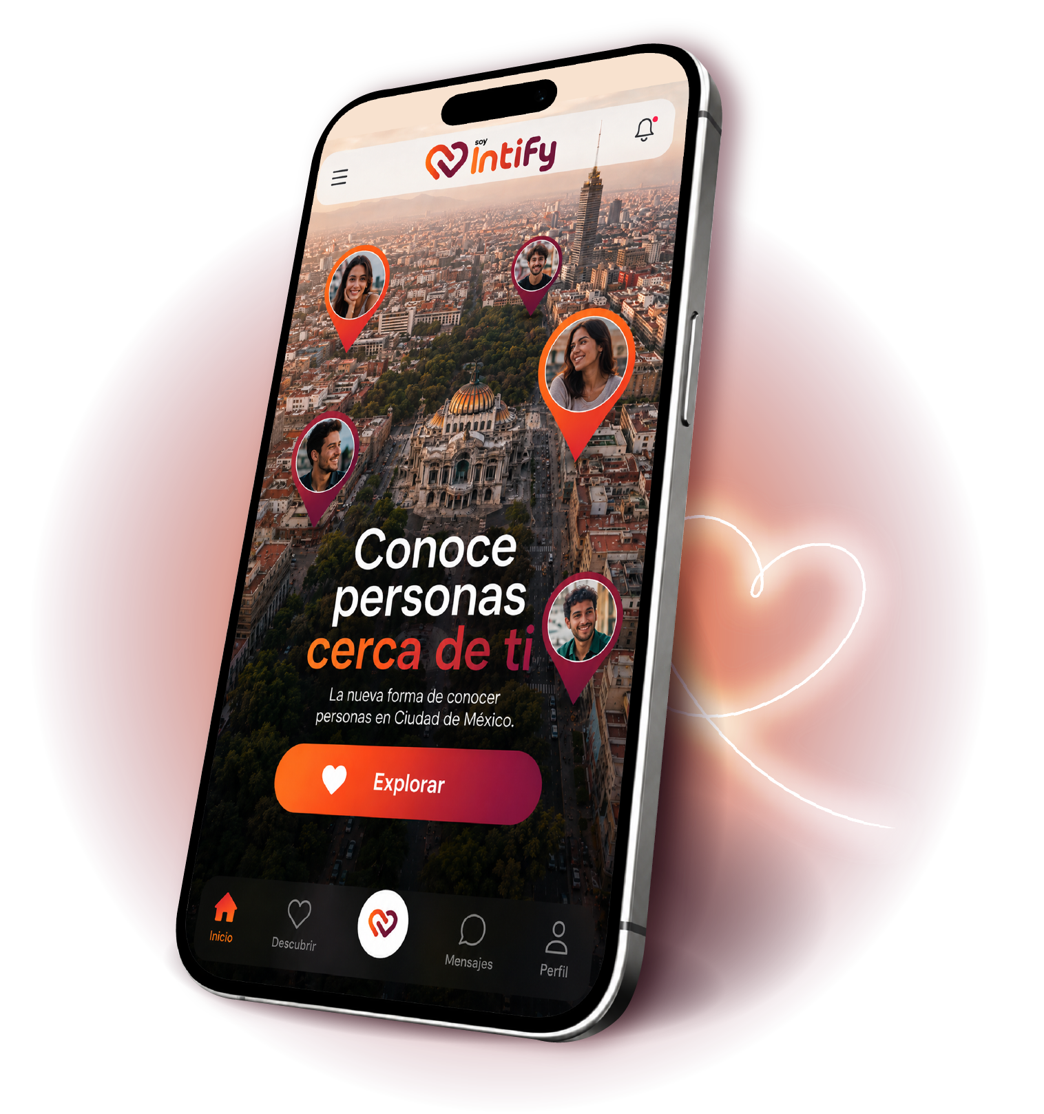 Mockup de la app SoyIntiFy para conocer personas en CDMX